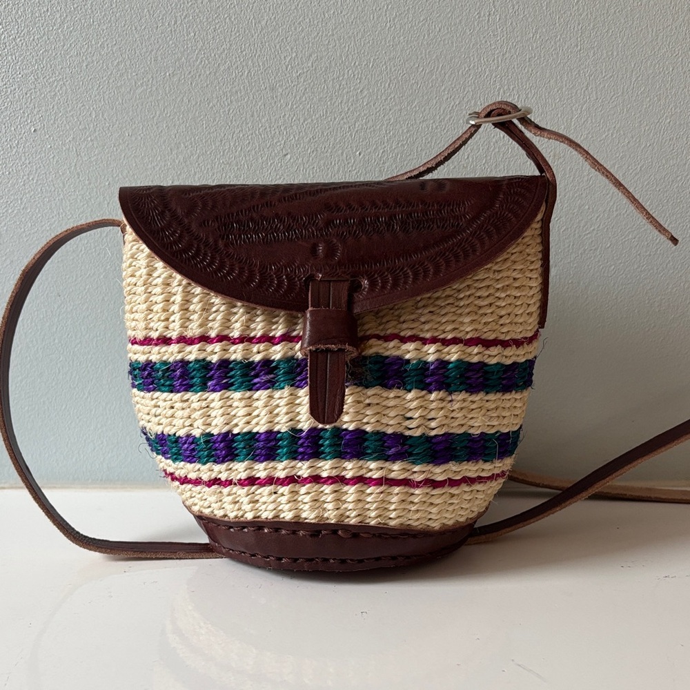 Mini Woven Jute Sisal Bag with Leather
